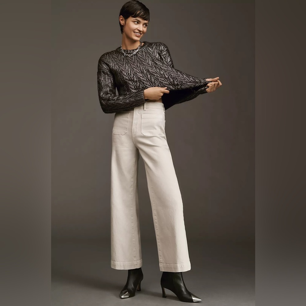 NWT Rolla’s Anthropologie Sailor High Rise Crop Wide Leg Jeans Off White Size 26